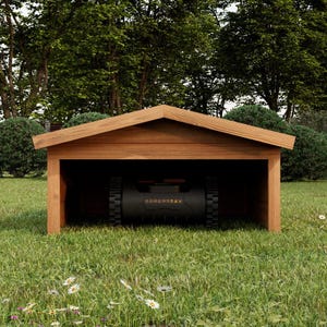 QLS Automower Garage Trä | Väderbeständigt skydd för carport för robotgräsklippare 100x90x50 cm