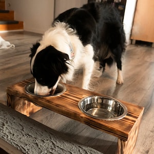 Feeding station double bowl wooden stand dog bowl cat bowl dog bar 2x0.9 L