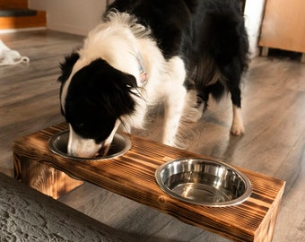 Feeding station double bowl wooden stand dog bowl cat bowl dog bar 2x0.9 L