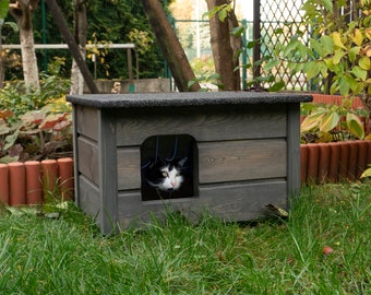 Cat house cat hut cat cave for outdoors winterproof insulated outdoor weatherproof heated fully insulated wood cardboard QLS