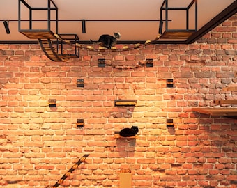 Set da parete per arrampicata per gatti QLS, ponte sospeso, cuccia per gatti, mensola per montaggio a parete