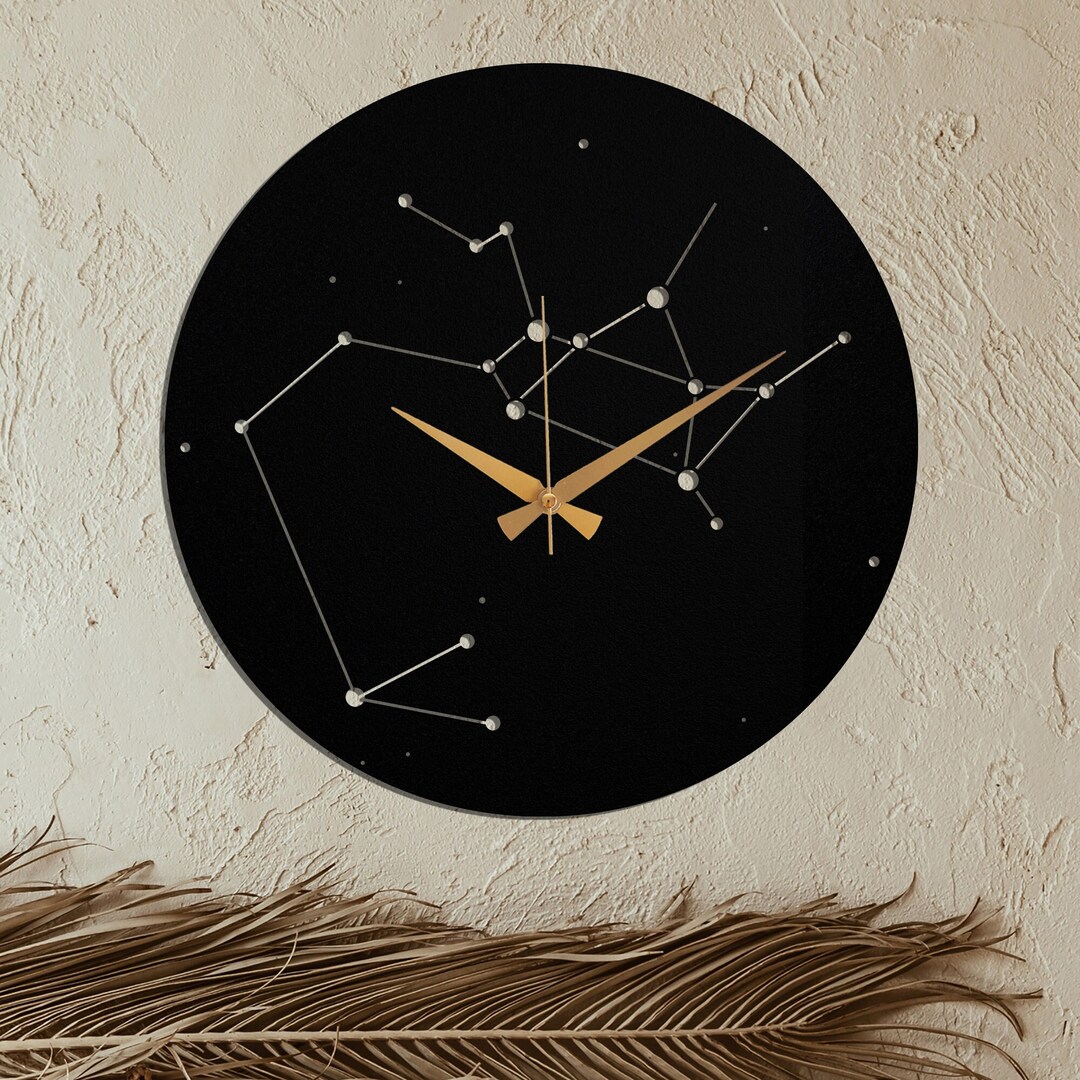 Sagittarius Metal Wall Clock for Astrology Room Decor Black Modern
