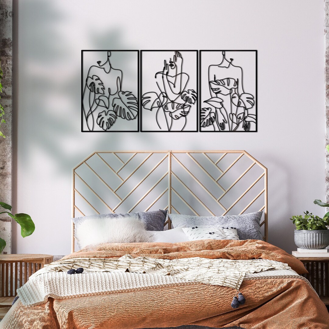 3 Pieces Floral Nude Female Metal Wall Art for Bedroom Decor, Naked