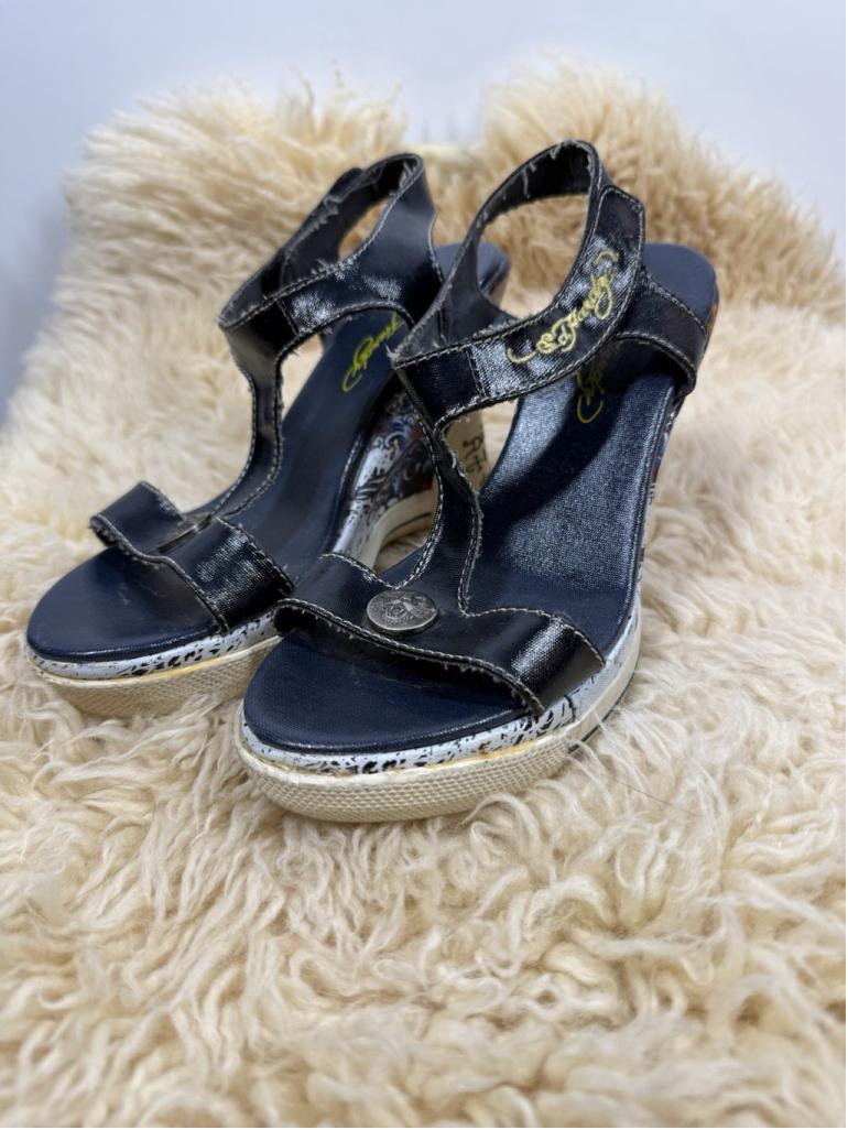 VTG 90's Y2K Ed Hardy Koi Fish Strappy Wedges Size Small 4