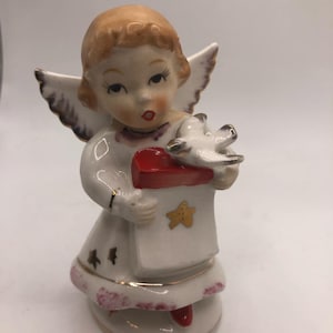 Vintage Angel Figurine White Red Porcelain