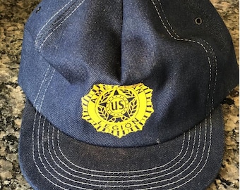 Levis VTG 70s Denim Trucker Hat Cap Leather Patch Strapback Orange