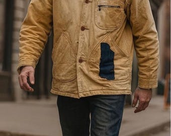 VTG LL Bean Chore Field Barn Cotton Canvas Coat Jacket Flannel Lined Corduroy