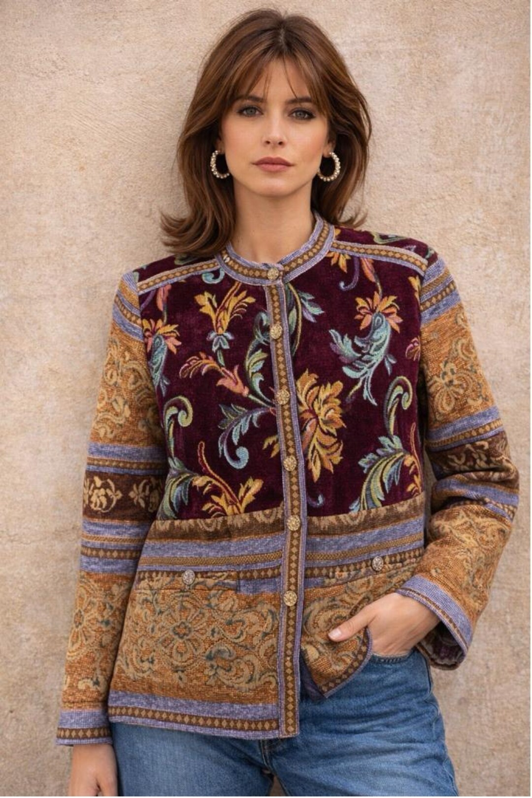 VTG Sag Harbor Jacket Womens 14 Multicolor Tapestry Floral
