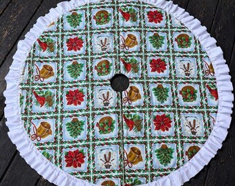 Vintage kerstboomrok ruche rand vakantie patchwork kerstster bells 48"
