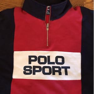 Vintage 90s Polo Sport Ralph Lauren Mens XL 1/4 Zip Pullover Sweater Colorblock