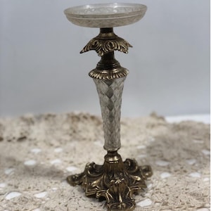 VTG MCM Hollywood Regency Brass Metal Lucite Candle Taper Holder Gothic Baroque