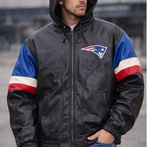 New England Patriots Leather Jacket - Etsy