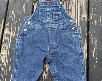 Vintage Arizona Baby Denim Overalls 6-9 Months Infant Jean Romper Bibs Snaps