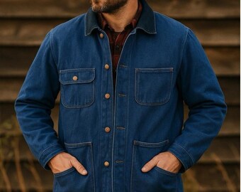 VTG Wrangler Bell Denim SZ L Jean Chore Jacket Flannel Lined Work Coat USA