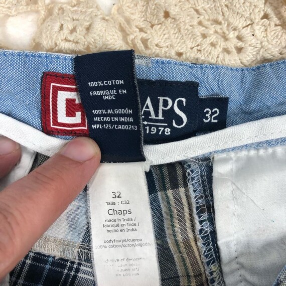 y2k CHAPS チェックショーツ ワイド W36 シティーボーイ ネイビー Men's Chaps Y2K Madras Blue Plaid Patchwork Shorts Size 32 Blue