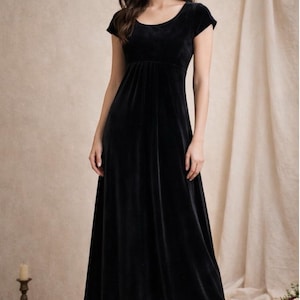 black velvet empire waist dress Suzanne Velvet Empire Belted Dress A-Line Cap Sleeve