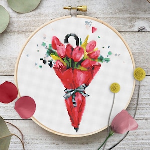 Cross stitch digital pattern, instant download, cross stitch tulip pattern, cross stitch flower pattern, cross stich spring pattern, tulips