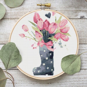 Tulips PDF cross stitch pattern, instant digital download
