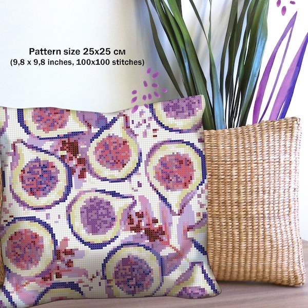 Fig Pillow Cross Stitch Pattern Colorful Art DIY X-stitch Chart Needlepoint Embroidery Chart Printable Instant Download PDF Design