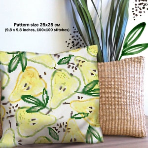 Pear Pillow Cross Stitch Pattern Colorful Art DIY X-stitch Chart Needlepoint Embroidery Chart Printable Instant Download PDF Design