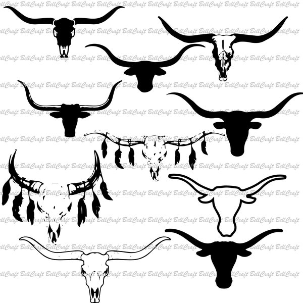 Texas Longhorn Silhouette SVG and PNG Files, Longhorn Head Clipart, Digital Download, Instant Download, Commercial Use, Cricut Files bundle