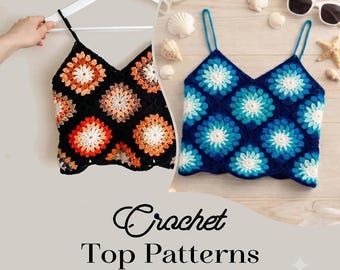 5 patrones de tops de verano a crochet / Estilo bohemio, estilo abuela, con top cuadrado, sin mangas y estilo halter (descarga en PDF)