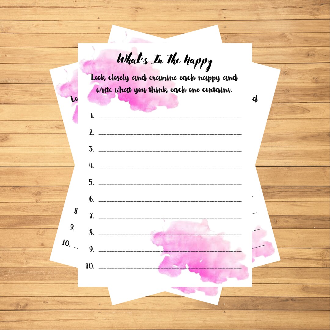 What's in the Nappy Baby Shower Game Pink Etsy