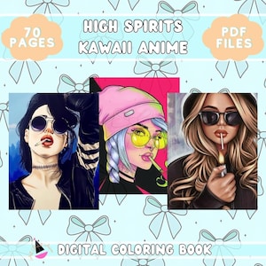 Anime Stoner Girls 70 Page Manga Anime Coloring Book, Fantasy Greyscale  Coloring Pages for Adults, Instant Download, Printable PDF 