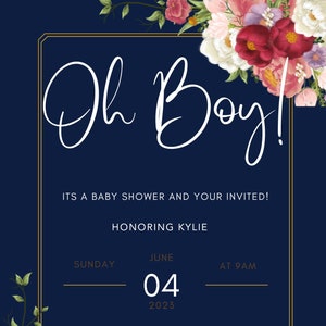 Oh boy baby shower invitation, oh boy baby shower invitation Digital, oh boy baby shower invitation Text, oh boy baby shower invite