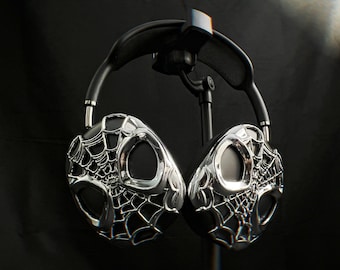 3D Printed Spider Web Airpods Max Cover: Silver Y2K Design
