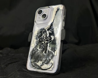 Handmade Dark Blue Gothic Phone Case with cross - Vintage, Transparent Cover Compatible with iPhone , Sony