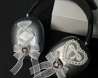 Protector de gemas rosas para Airpods Max, funda de encaje hecha a mano, accesorios kawaii para Airpods Max, regalos para novias.