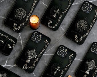 Unique Gothic cross Phone Case with chain,Transparent Cover Compatible with iPhone