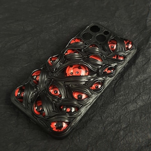 Funda para teléfono hecha a mano con diseño de ojo de demonio gótico rojo de Cthulhu, diseño de horror con salpicaduras de sangre vintage, transparente, compatible con iPhone y Sony.