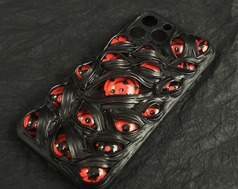 Handmade Red Gothic Demon Eye Cthulhu Horror Art Phone Case - Vintage Blood Splatter Design, Transparent Cover Compatible with iPhone , Sony