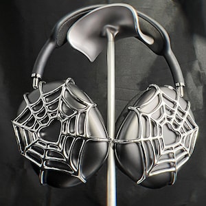 Silver Unique Airpods max cover,3D print Spider web&heart shaped,Cool design,y2k,gifts for him.