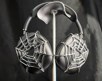 Silver Unique Airpods max cover,3D print Spider web&heart shaped,Cool design,y2k,gifts for him.