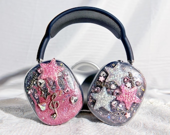 Unique design bling airpods max cover,Handmade pink airpods max case,Stars&note,Gifts for her