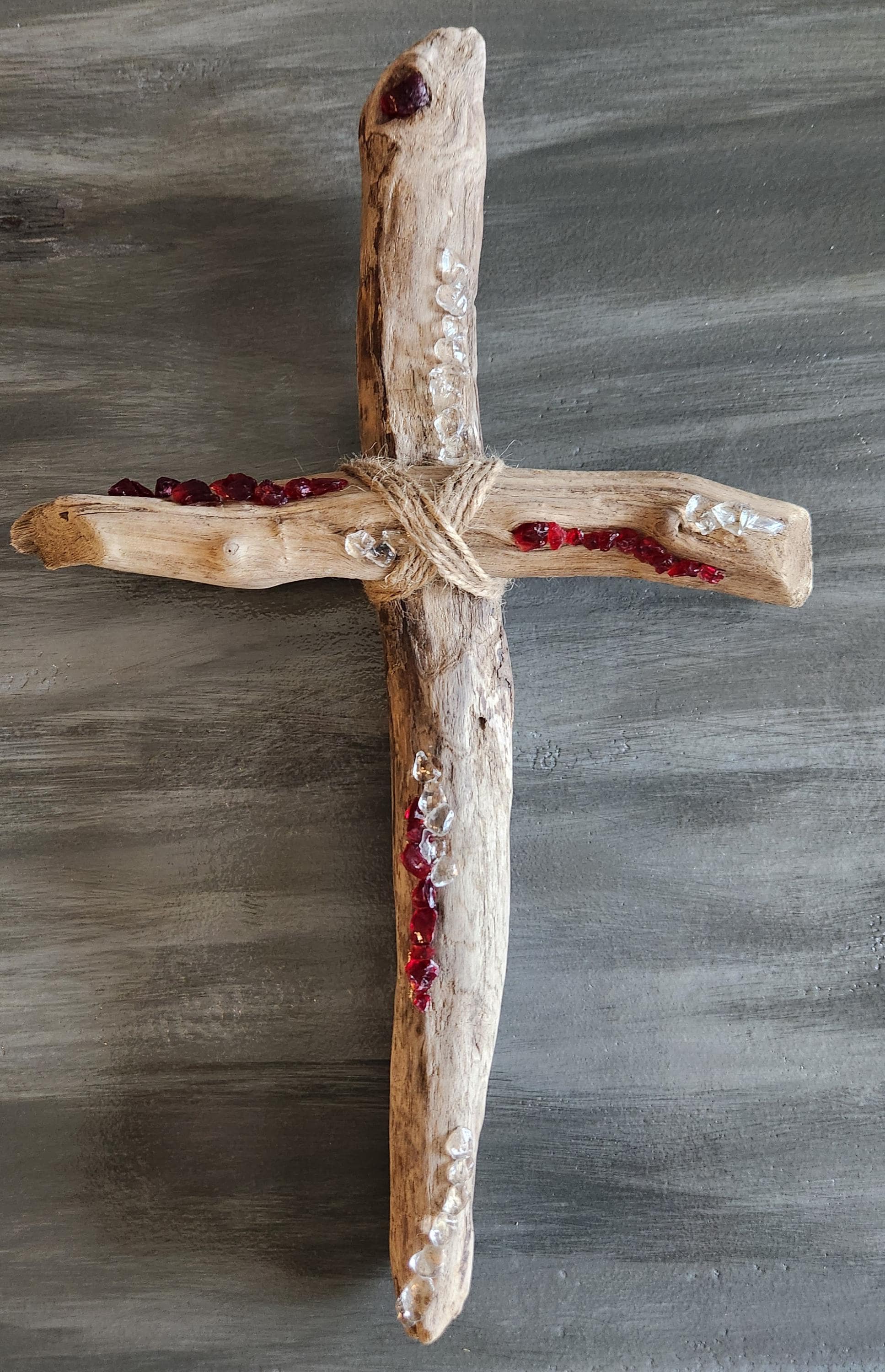 Driftwood Cross With Red & Clear Gems - Etsy