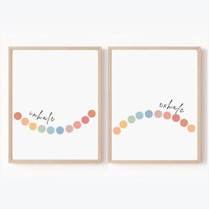 Arte murale Mindfulness - Set di stampe Inspira ed Espira, Decorazione Yoga Angolo Calmo, Poster Stampabile Ispirazionale Minimalista