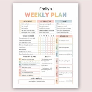 Kids Chore Planner Druckbare Wöchentliche & tägliche Verantwortung für Kinder und Jugendliche - Interaktive Haushalts-Tracker-Vorlage