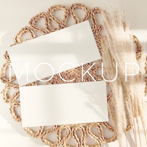 DL-formaat dubbele kaart mockup, bruiloft routemodellen, landschapskaart mockup, blanco kaart mockup, dubbelzijdig, slim object PSD | ZO01