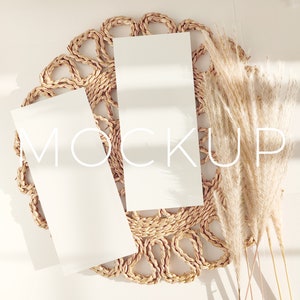 10x21cm Zwei Karten Mockup, Programm Mockup, 4x9 Karten Mockups, Hochzeit Mock Up, Blank Karten Mockup, Doppelseitige Karte, Smart Objekt PSD | SUN01
