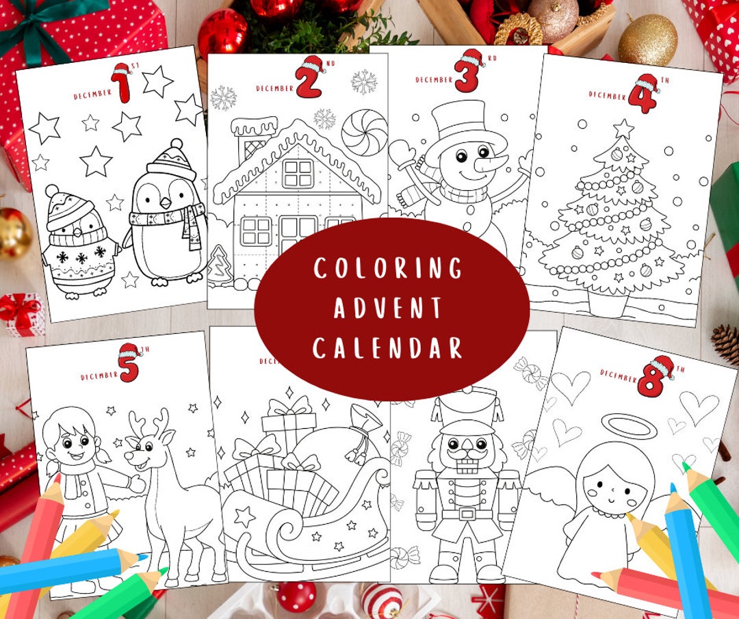 Kids Advent Calendar Coloring Pages Coloring Advent Etsy Kids Advent Calendar Coloring Pages Coloring Advent Etsy