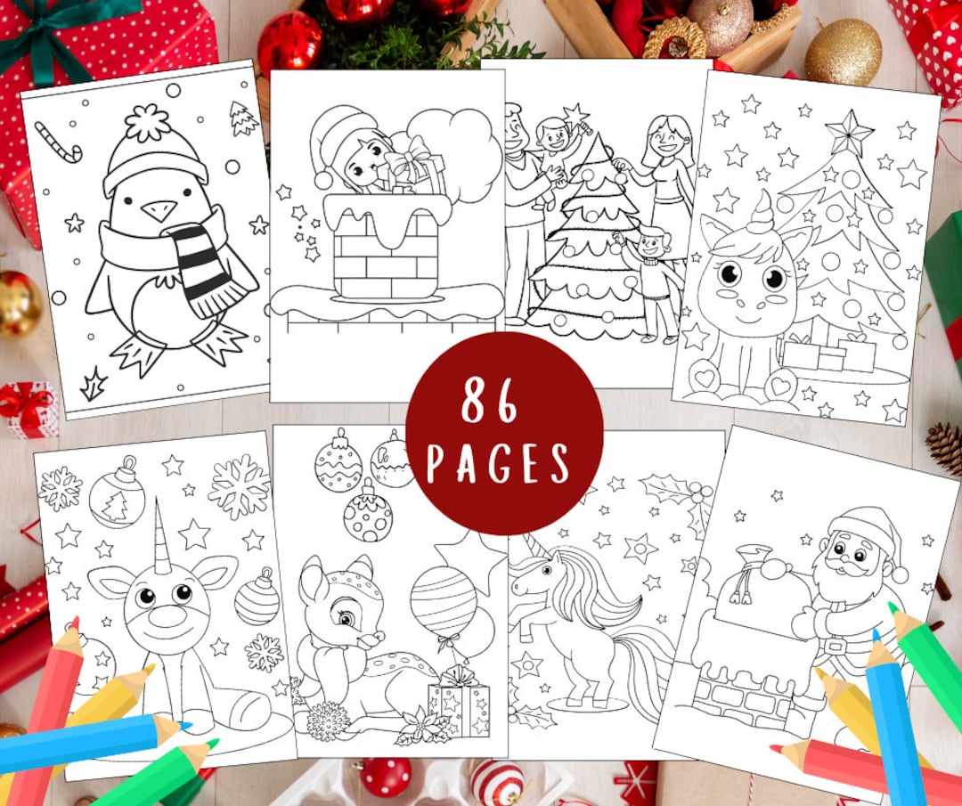 Kawaii Christmas Coloring Pages 86 Pages Cute Coloring - Etsy