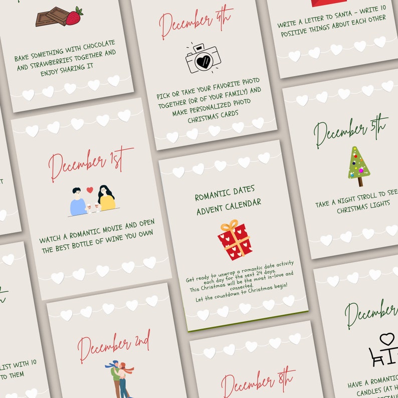Advent Calendar for Couples, Printable Date Night Cards, Date Night