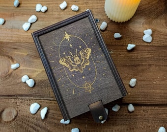 Boîte en bois personnalisée pour carte de tarot, Boîte en bois pour cartes à jouer, Bureau porte-cartes de tarot, Fête des mères des tarots, Étui porte-cartes de tarot