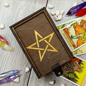 Tarotdoos hout, tarotkaarthouderdoos, houten tarotkaarthouder, opbergdoos tarotdoos, tarotdeckdoos, kristallen opbergdoos met deksel