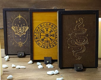 Tarot Box Wood, Tarot Card Holder Box, Wooden Tarot Card Case, Tarot Box Storage, Tarot Deck Box, Crystal Storage Box With Lid