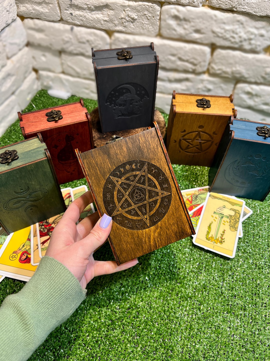 Tarot Card Box Example Wooden Tarot Card Box, Tarot Deck Storage, Engraved Tarot Box, Tarot ...